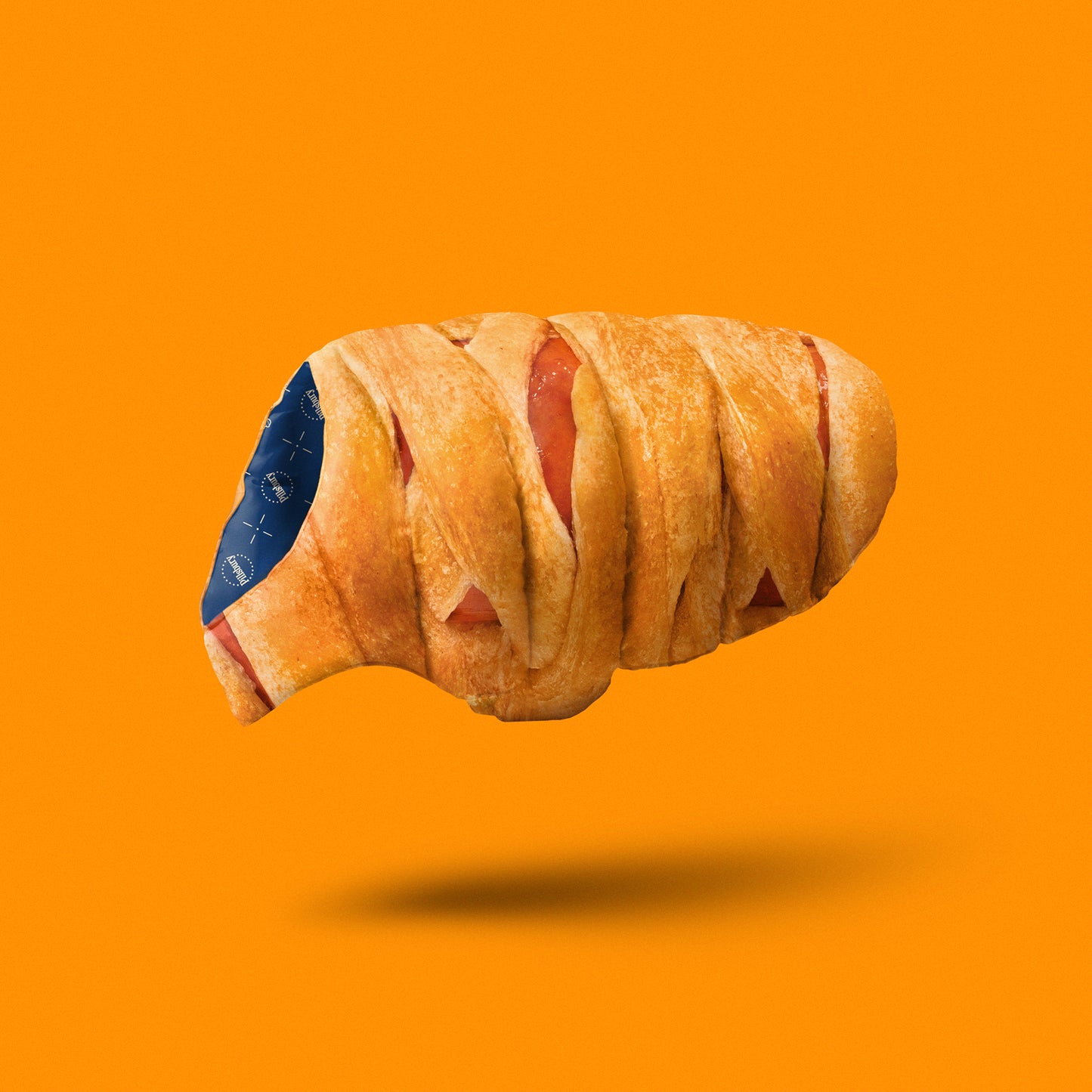 Pillsbury Mummy Dog costume on an orange background